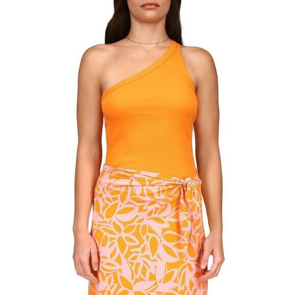 NWT Sanctuary Women's‎ Orange Ribbed Knit One Shoulder Tank Top Shirt Size XL - Picture 1 of 16